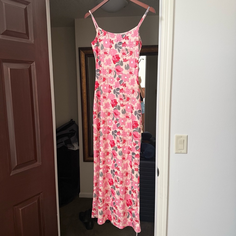 Commense Pink Floral Spaghetti Strap Dress
